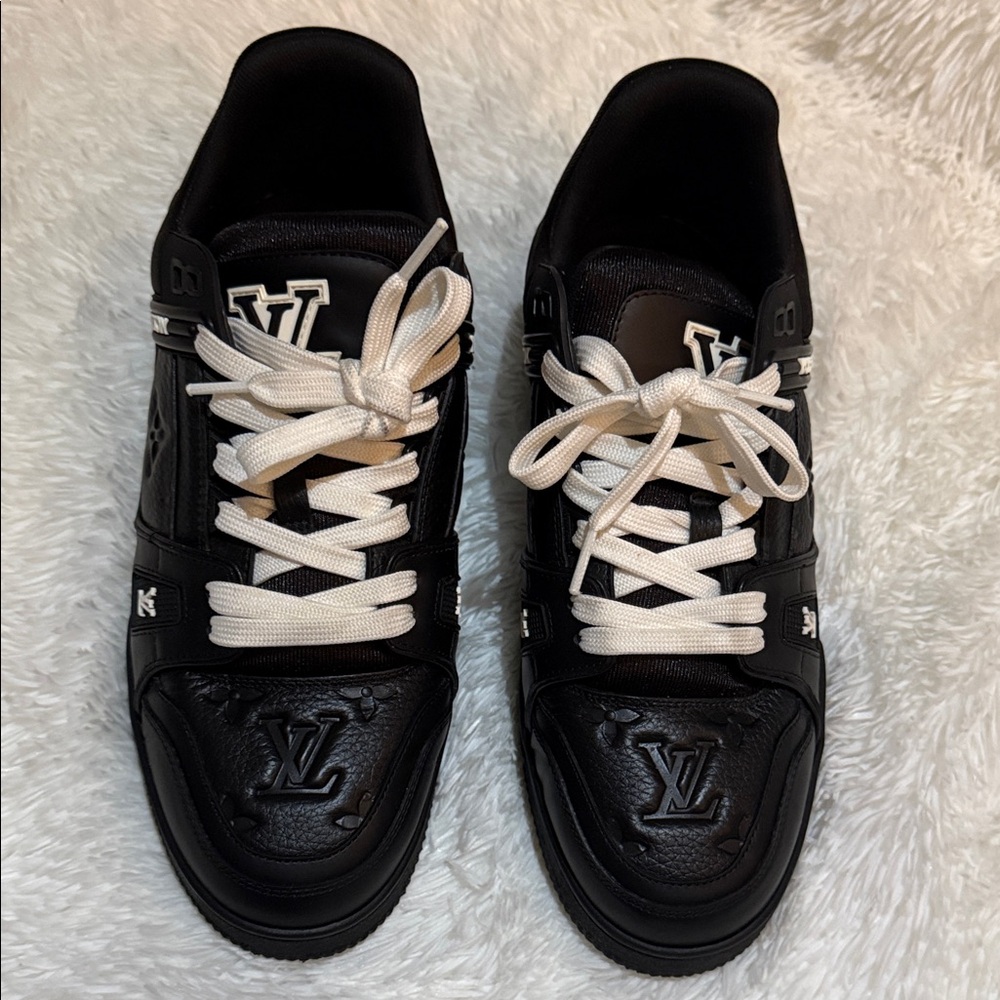 Louis Vuitton Black Leather Sneakers with White Laces